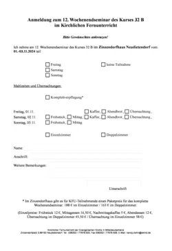 Anmeldebogen WS 12 Kurs 32 B